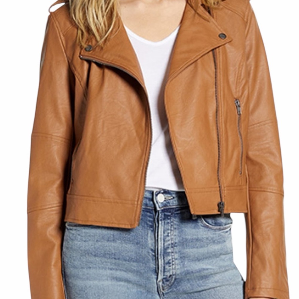 Cupcakes and Cashmere Tan Faux Leather Moto Jacket S